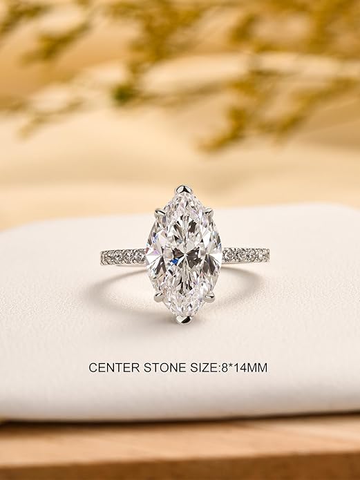 3.5CT Marquise Cut Engagement Ring, AAAAA Grade Cubic Zirconia Promise Ring for Women, S925 Silver Bridal Wedding Jewelry