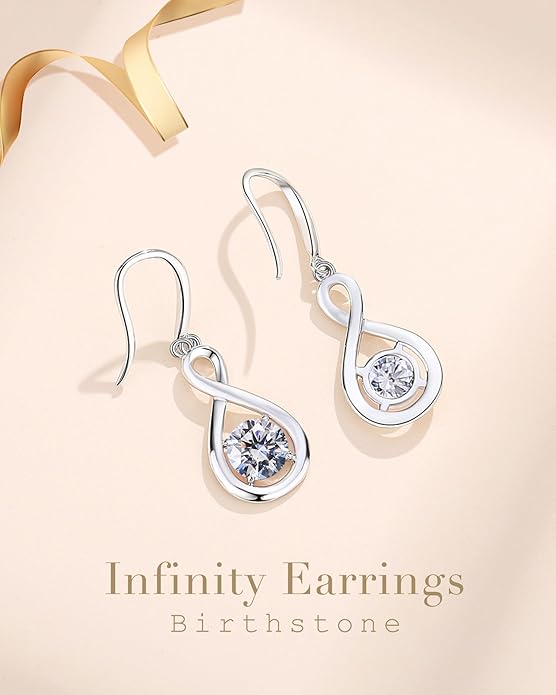 FANCIME Valentines Day Gift Dangle Drop Earrings 925 Sterling Silver Dainty Infinity Round Gemstone Birthstone Jewelry Birthday Gifts for Her Women