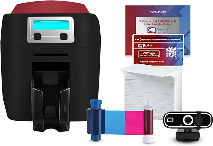 Bodno Magicard 400X Single Sided ID Card Printer & Complete Supplies Package ID Software - Silver Edition