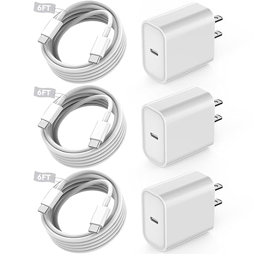 Fast USB C Charger Block,3Pack Long 6FT USB C to USB C Cable iPad Cord 20W iPhone 16 15 Charger Fast Charging for iPhone 16/16 Pro/15/15Pro/Pro Max/Plus,iPad 10th,iPad Air 5/4th,iPad Mini 6th,iPad Pro