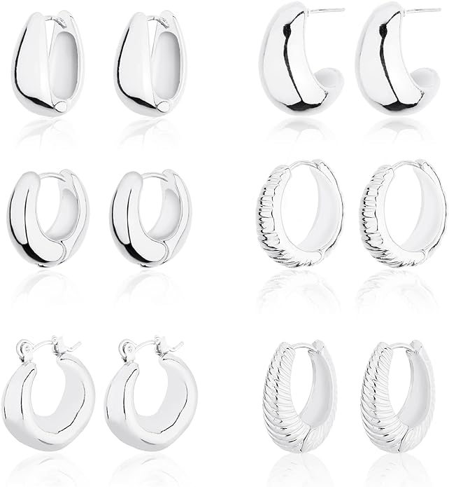 Wgoud Chunky Hoop Earrings Set 14K Gold Plated Hoop Earrings for Women Hypoallergenic, Thick Twisted Huggie Hoops Earring Set