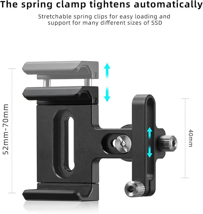 FANAUE SSD Mount Bracket SSD Holder with Cold Shoe Cable Clamp, 1.5"-2.1" for Samsung T5 T7 SSD SanDisk Compatible with BMPCC 4K /6K /6K Pro Camera Cage