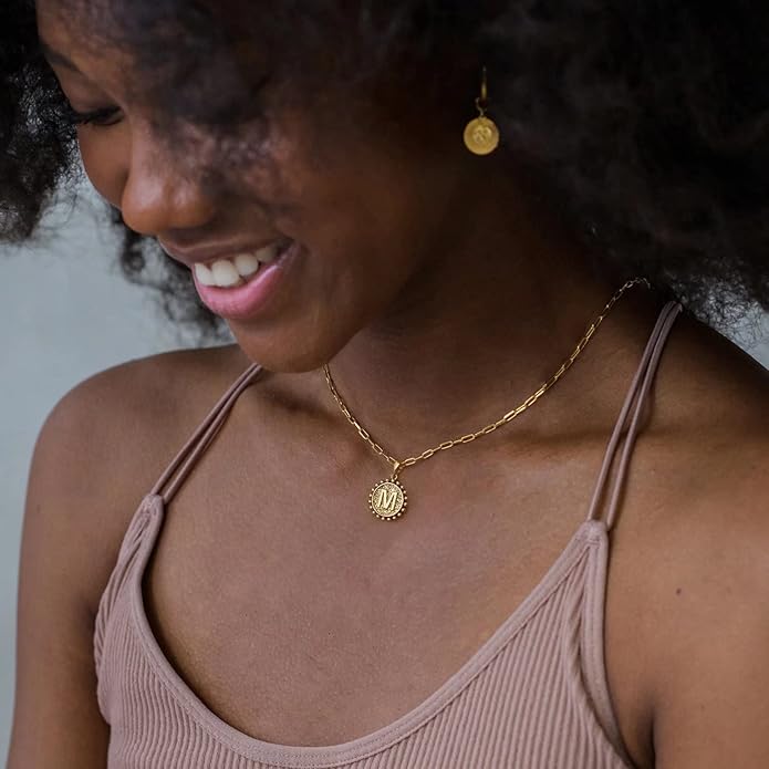 Yoosteel Valentines Gifts for Women Her - Gold Layered Initial Necklaces for Women 14K Gold Plated Dainty Layering Paperclip Link Chain Necklace Coin Initial Necklace Birthday Gifts for Teen Girls
