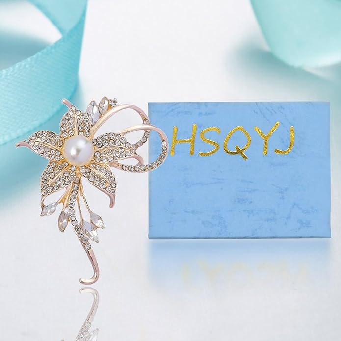 Crystal Pearl Flower Brooches Pins Fashion Beautiful Created Rhinestone Floral Brooch Good Idea for Party Dance Wedding Banquet for Elegant Women Girl