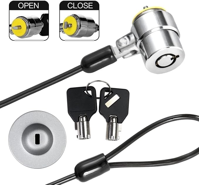 I3C Laptop Lock Cable 6ft Cut-Resistant Security Cable with 360° Rotating Lock for Wedge Slot Laptops 7x3mm Anti-Theft Computer Lock for Office, Library, Travel, Students & Business