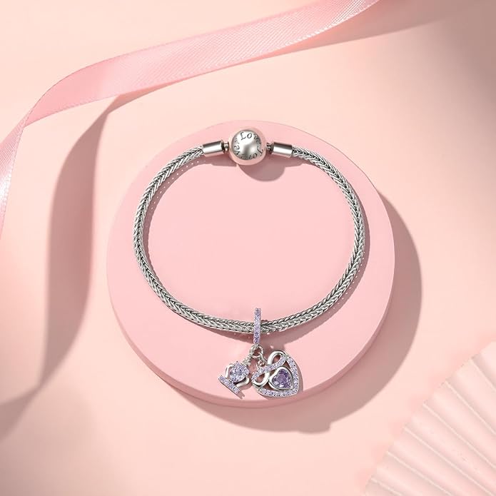 Birthstone Charms for Pandora Charms Bracelets - 925 Sterling Silver Infinity Heart Dangle Charm fit Bracelet and Necklace Birthday Jewelry Gifts For Women