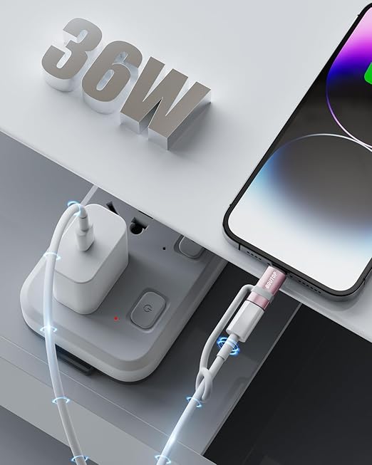 [MFi Certified] 36W USB C to Lightning Cable Adapter, Support Data Sync/PD Fast Charging Compatible with iPhone iPad AirPods, with Anti-Lost Holder - Rose Gold 3 Pack