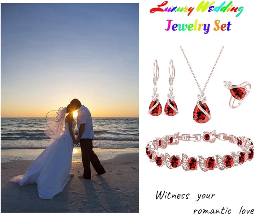 LMXXVJ Jewelry Set for Women,Teardrop Cubic Zirconia Necklace Earrings Adjustable Ring Bracelet Jewelry Set Formal Jewelry Gift