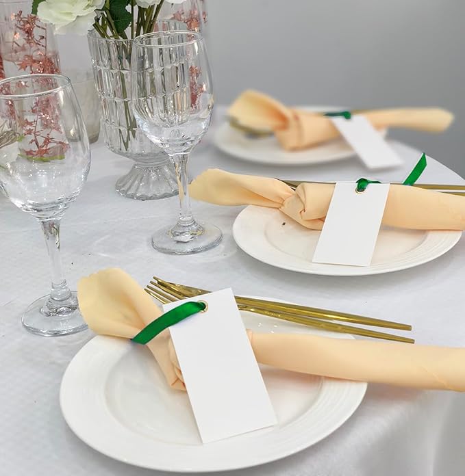 25 Pcs Name Place Cards Blank Seat Card, 2 x 4 in Table Cards with Stain Ribbon, Wedding Place Card, Hanging Tags for Wedding table Setting Reserved Chairs Signs Dinner Banquet Parties.(Dark Green)