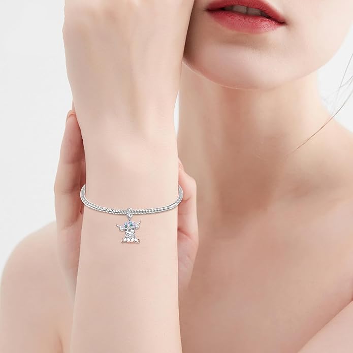 Charms for Bracelet 925 Sterling Silver Bearded Dragon/Dragonfly/Mother Daughter/Highland Cow/Dachshund Bead Gift for Women