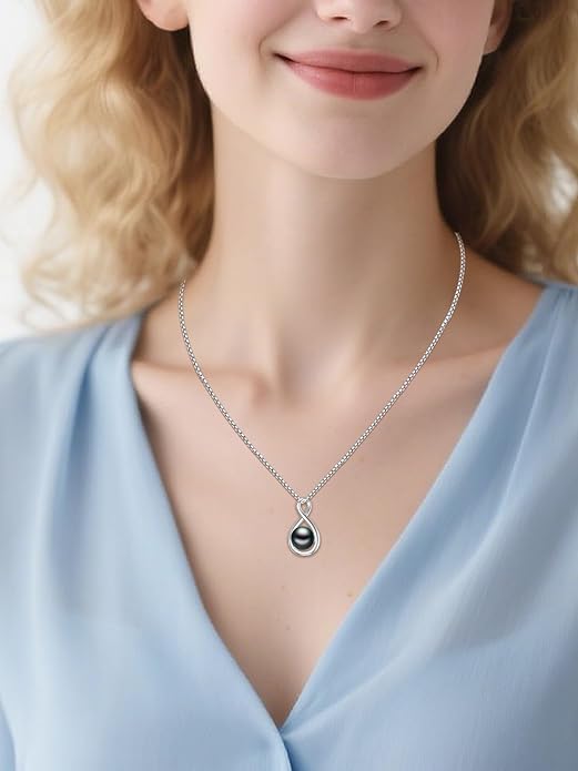 Tahitian Black Pearl 18K White Gold Plated Sterling Silver Heart/Infinity/Four Leaf Clover Pendant Necklace Jewelry Gifts for Women Wife Mom Girlfriend Wedding Birthday Anniversary Christmas