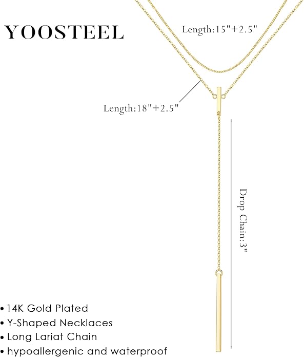 Yoosteel Long 14K-Gold-Plated Necklace for Women - Valentines Gifts Dainty Y-Shaped Necklaces Lariat Drop Chain Simple Jewelry Trendy Gift for Women