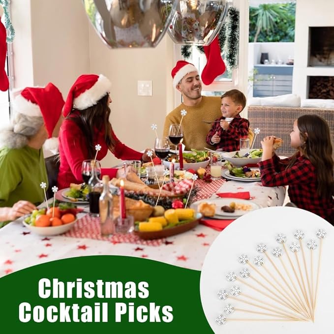 100pcs Snowflake Toothpicks For Appetizers Cocktail Skewers For Drinks Christmas Fruit Picks Snowflake Picks Cocktail Sticks For Garnish Fancy Toothpicks For Charcuterie Cocktail Party Supplies
