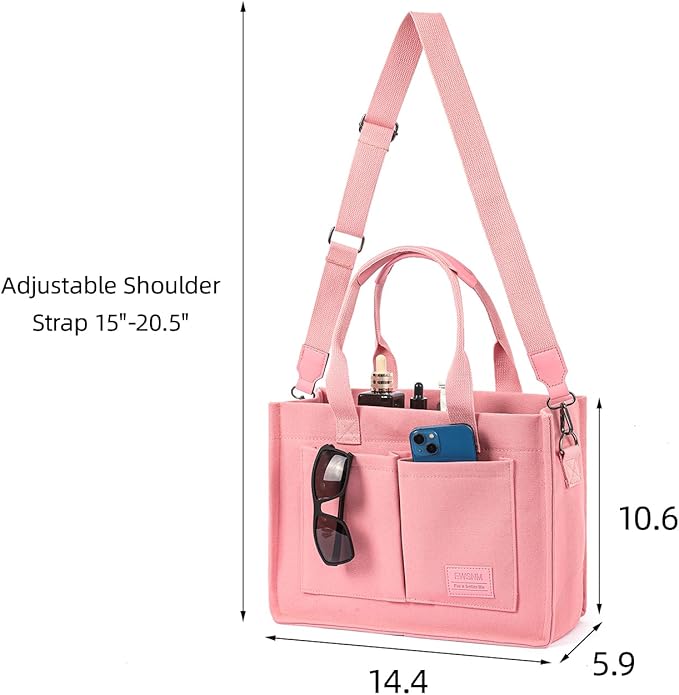 Canvas Tote Bag for Women, Large Laptop Travel Tote Handbag Totes with Crossbody Shoulder Teachers Reusable Grocery Bags