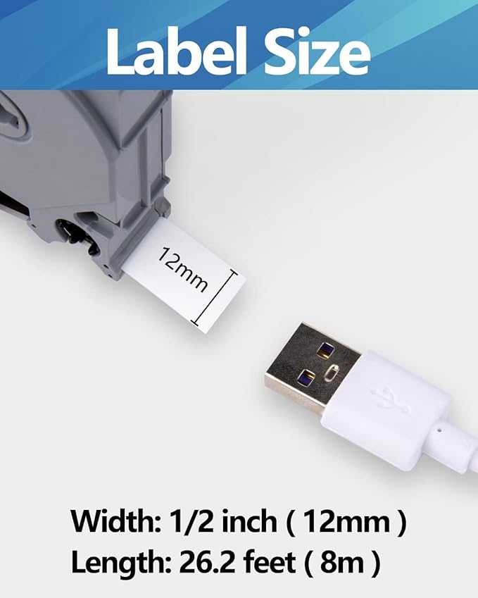 Weemay 1/2" Label Maker Refills Compatible for Brother Tze Tz Tape 12mm 0.47 Laminated White, for Ptouch Label Maker Machine Cube PTD210 PTP701BT PTD220 PTH110 PTH110BP PTH111 PTP750W PTD600, 6 Pack