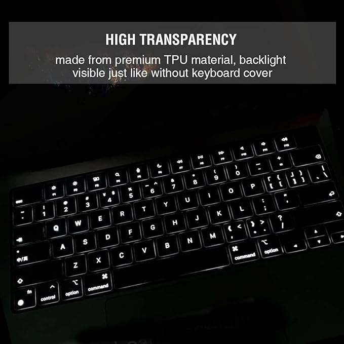 EooCoo Premium Keyboard Cover Skin Ultra Thin Protector Compatible with 2025-2021 MacBook Air 15" 13.6" M4 M3 M2 Chip, MacBook Pro 14" 16" M4 M3 M2 M1 Pro Max Chip, Clear