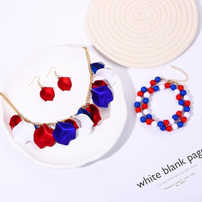 Flower Petal Necklace Earrings Set Layered Statement Beaded Jewelry Set for Women Summer Necklace Earrings