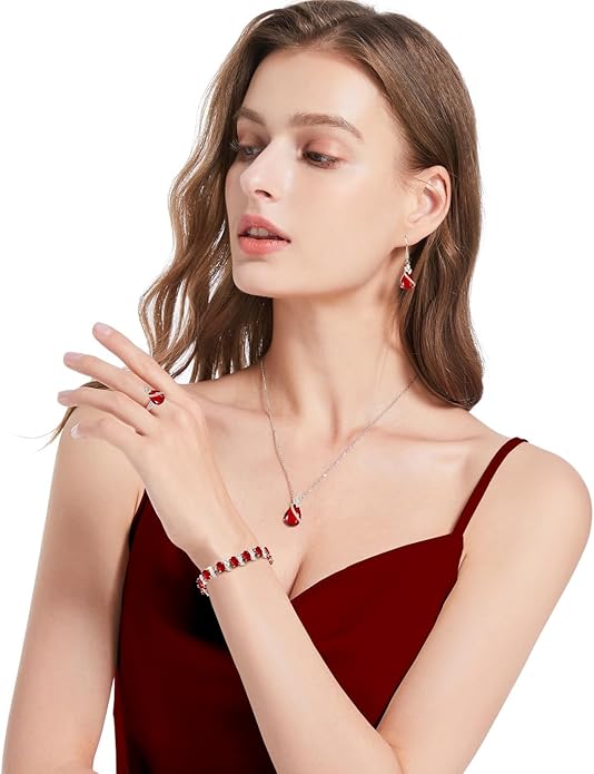LMXXVJ Jewelry Set for Women,Teardrop Cubic Zirconia Necklace Earrings Adjustable Ring Bracelet Jewelry Set Formal Jewelry Gift