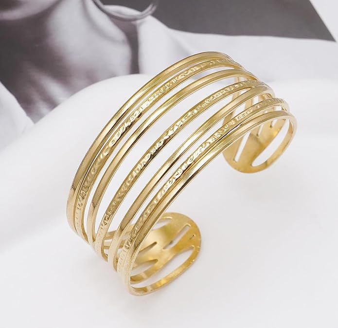 Multi-layer Cuff Bracelet for Women Cross Wire Bracelets Open Wide Cuff Gold Bangle Bracelet