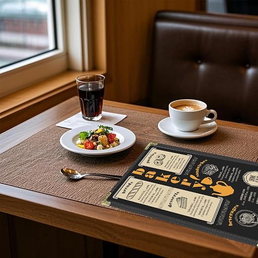Goodsmart Restaurant Menu Covers - Black, 25 Pack, 4.25" x 11", 1-Page/2-View, Top-Loading Vinyl Menu Holders with Clear Sleeves, Double-Stitched Edge, Leather-Style Café Covers with Gold Corners