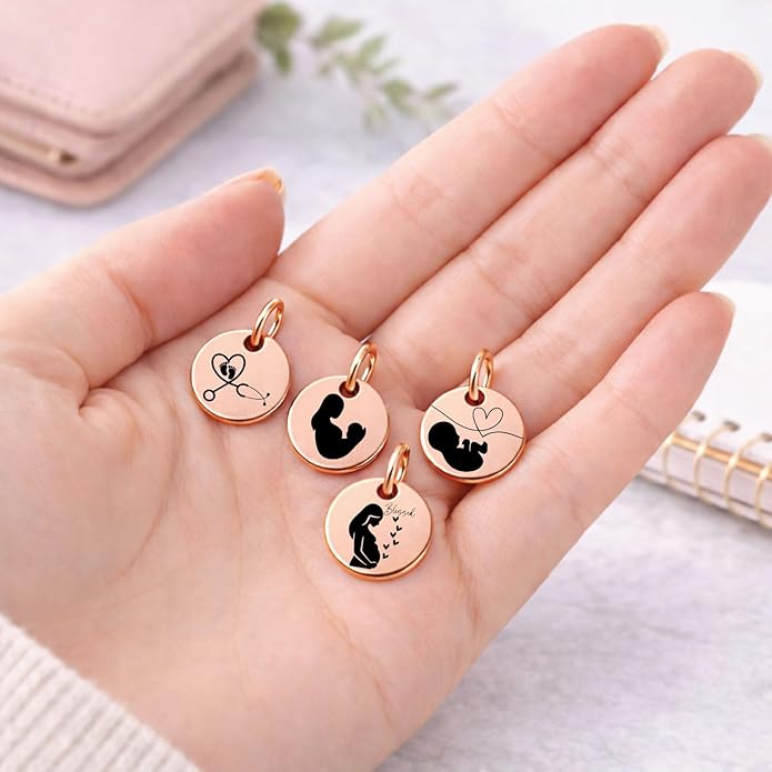 SM Design Pregnancy & New Baby Charm Set – Set of 4 Meaningful Stainless Steel Charms – Great for Crafting, Making Bracelets and Necklaces - Meaningful Keepsake Charms for Expecting & New Moms
