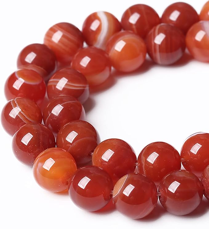 46PCS 8mm Natural Red Striped Agate Beads Round Loose Gemstone Beads for Jewelry Making DIY Bracelet Necklace 15 Inch,Energy Stone Healing Power