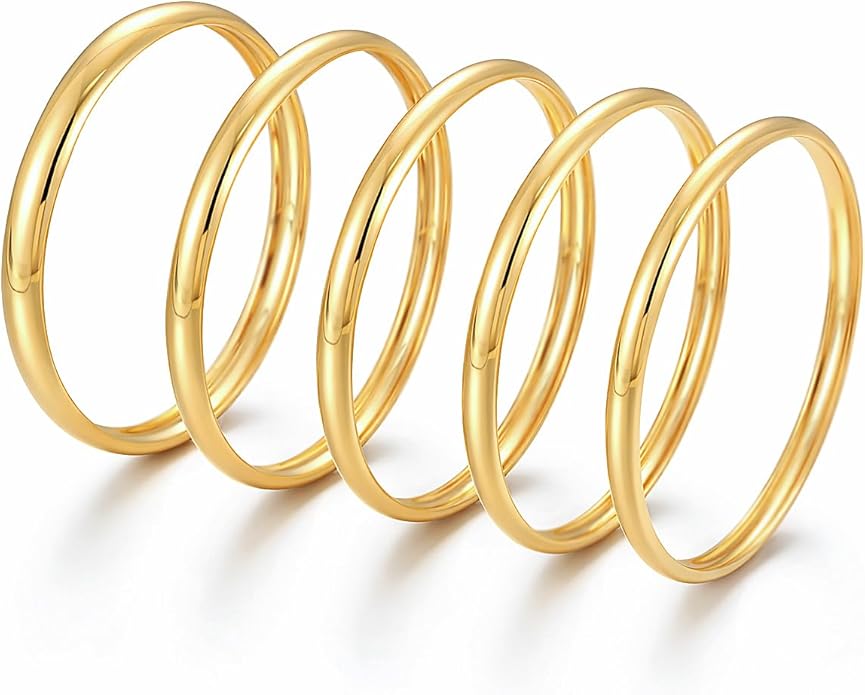 Chunky Gold Bangle Bracelets for Women, Dainty 14k Gold Plated Big Stackable Bangles Set, Trendy Statement Cuff Bracelet Stack Fashion Jewelry Christmas Gifts