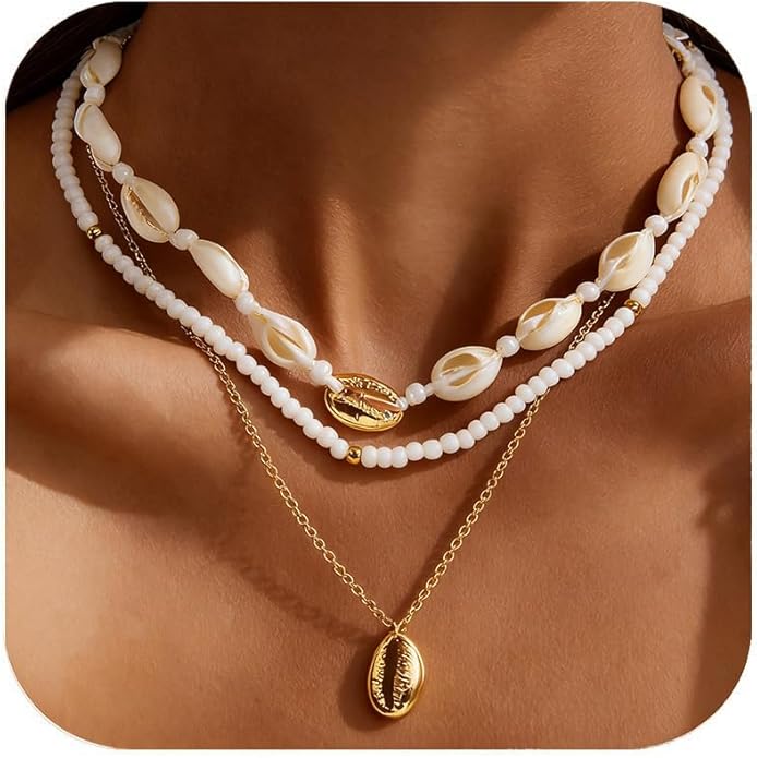 Shell Starfish Charm Necklace For Women Boho Ocean Themed Necklaces for Women, Layered & Charm Pendant Necklaces Summer Beach Jewelry