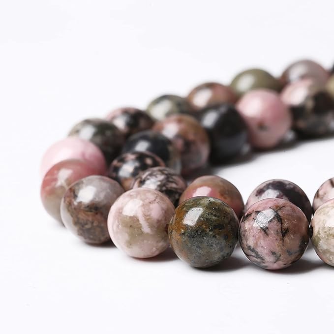6mm 60pcs Natural Black Lace Rhodonite Beads Healing Power Stones Round Loose Gemstone Beads for Jewelry Making DIY Bracelet Necklace 15"
