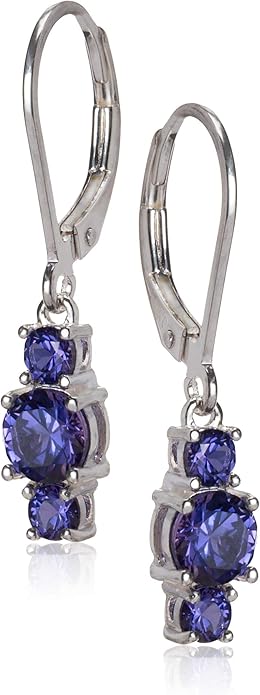 Amazon Essentials Sterling Silver Genuine and Created Gemstone Three Stone Birthstone Leverback Dangle Earrings