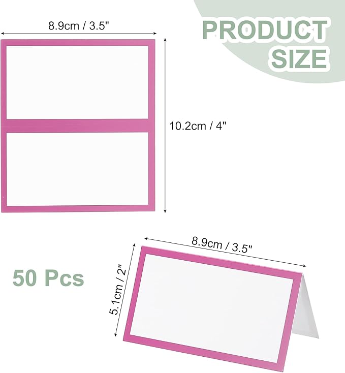 PATIKIL 50Pcs Table Place Cards, 3.5 x 2 Inches Blank Name Place Cards for Table Setting Wedding Reception Buffet, Pink