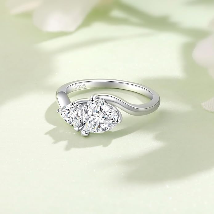 Elspeth 925 Sterling Silver Heart Engagement Ring for Women Heart Cut Cubic Zirconia Promise Ring Size 4-10