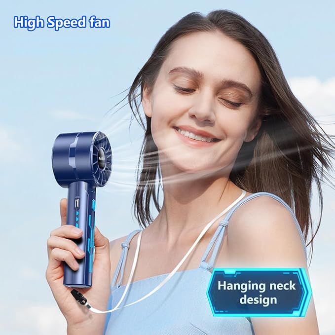 2pcs Portable Handheld Turbo Fan with 7000rpm High-Speed Motor USB Rechargeable Cooling Personal Fan 4-Speed, 4-16H Runtime, with Lanyard for Outdoor Travel, Women, Kids, Summer Gift