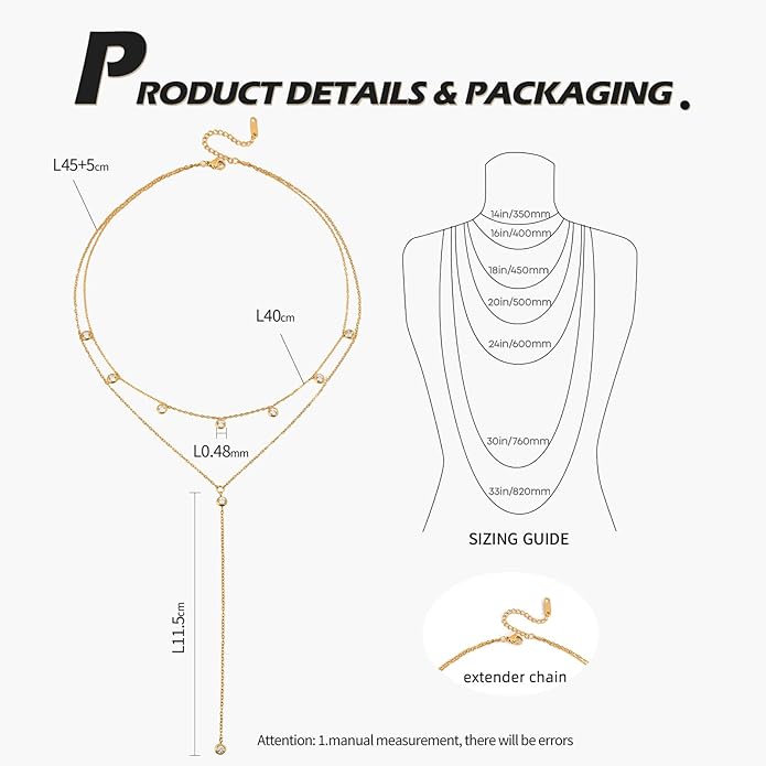 Fullpop Dainty Gold Necklaces for Women, 18k Gold Layered Lariat Necklace for Women Long Gold Choker Necklaces for Women Statement Diamond Heart Pendant Necklace Body Chain Jewelry for Women