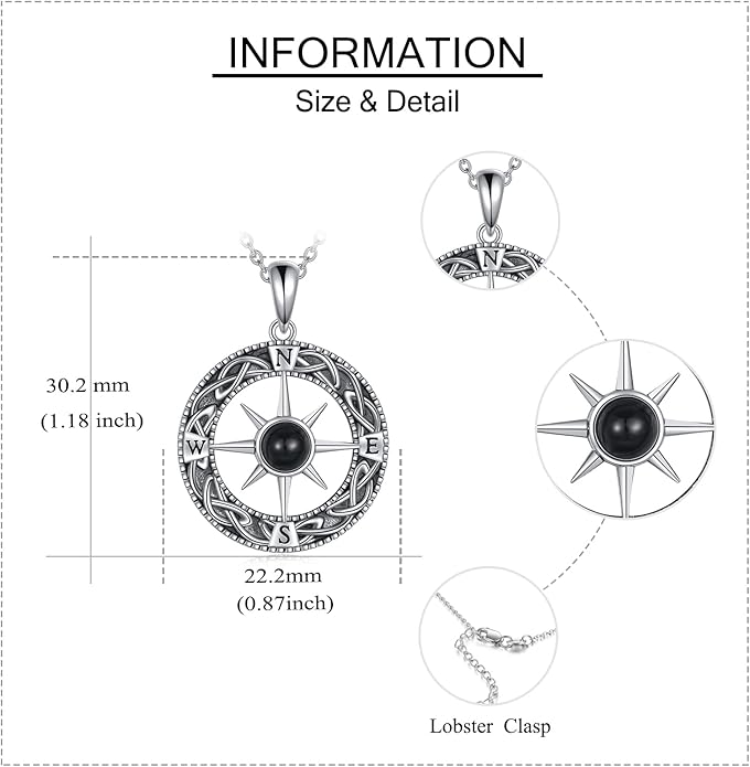 Compass Necklace Sterling Silver Celtic Knot Necklace Graduation Friendship Talisman Travel Necklace Inspirational Graduation Gift Jewelry Gifts for Women Girls