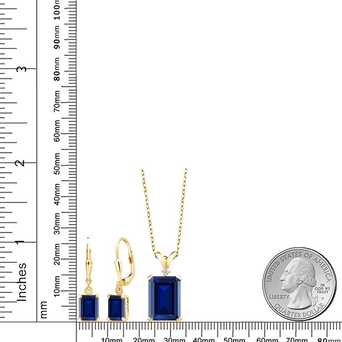 Gem Stone King 9-13 Cttw Pendant and Earrings Jewelry Set For Women | Emerald Cut 14X10MM and 8X6MM | Round 1.5MM | Gemstone Birthstone and Diamond | 925 Sterling Silver | 18 Inch Silver Chain