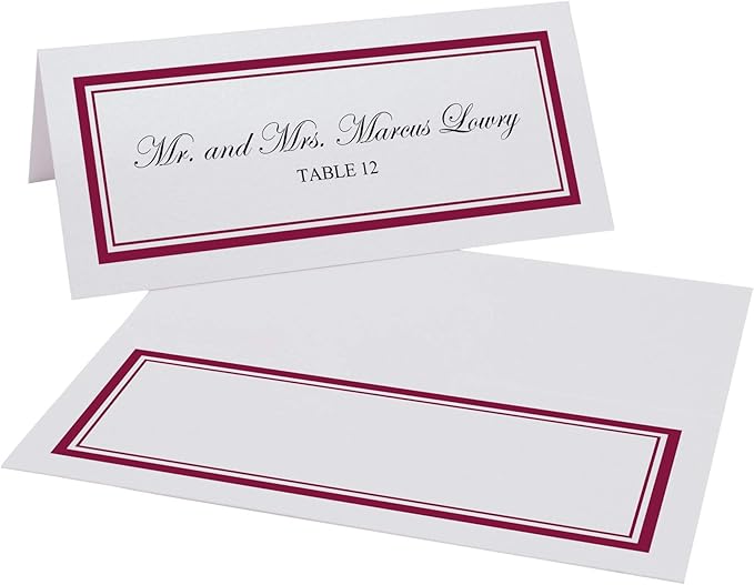 Double Line Border Place Cards, Burgundy (Choose Color), Set of 25, Pre-cut and Scored - Wedding, Party, Dinner, and Special Events - Made in the USA
