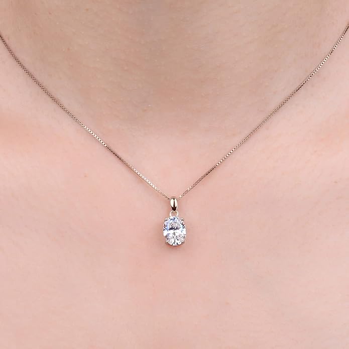 JewelryPalace Oval Cut 1ct 2ct Cubic Zirconia Solitaire Pendant Necklace for Women, 925 Sterling Silver Necklaces for Her, Classic Simulated Diamond Jewelry Set Gift, 18 Inches Chain