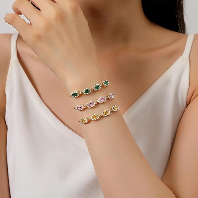 Birthstone Bracelets for Women, Gold Trendy Dainty Link Bracelet Jewelry Birthday Christmas Day Gifts for Women Girlfriend Friend Her Mom Wife