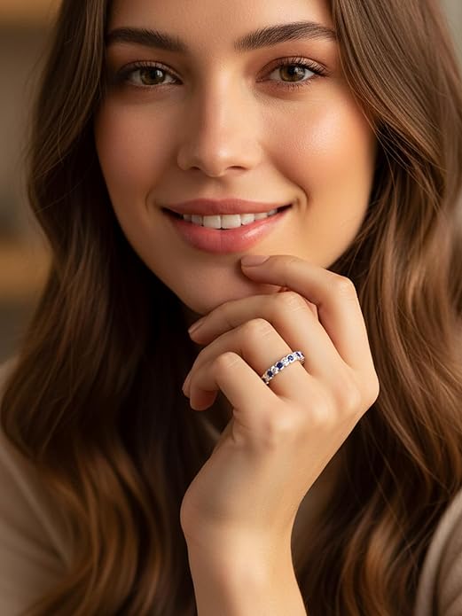 D Color VVS1 Clarity Moissanite Hand Setting Eternity Rings for Women, Solid 925 Sterling Silver Rhodium Finish, Stackable Ring, Wedding Birthday Valentines Anniversary Mothers Day Ideal Gift for Her