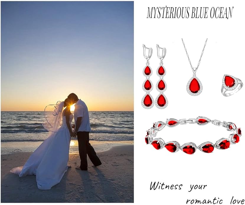 LMXXVJ Necklace Long Earrings Bracelet Set, White Gold Plated Created Blue Sapphire Jewelry Set Wedding Party Gift Jewelry for Women Bridal Bridesmaid