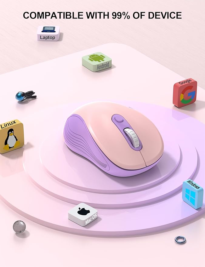 Trueque Wireless Mouse for Laptop, 2.4GHz Ergonomic Computer Mouse with Back & Forward Buttons, 3-Level DPI, 6 Buttons, Optical USB Cordless Mice for Windows Chromebook MacBook PC (Pink Purple)