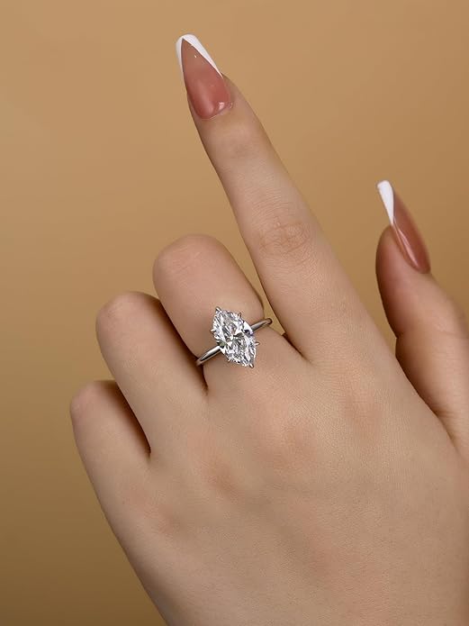 3.5CT Marquise Cut Engagement Ring, AAAAA Grade Cubic Zirconia Promise Ring for Women, S925 Silver Bridal Wedding Jewelry