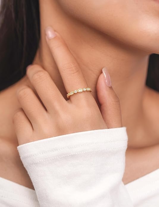 IMOLOVE Moissanite Wedding Band Wedding Rings for Women Evil Eye Shaped 925 Sterling Silver Rings with 18K Gold Plated Eternity Stackable Engagement Ring Anniversary Band Size 3-11.5