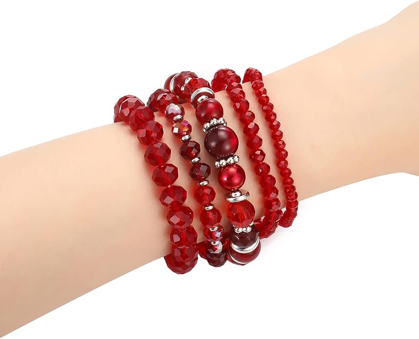 Noessla Beaded Boho Stretch Bracelet Colorful Stackable Crystal Beads Bracelets Trendy Costume Jewelry Mothers Day Gifts for Women
