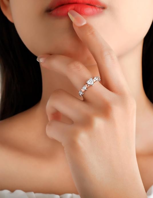 Elspeth 925 Sterling Silver Heart Engagement Ring for Women Heart Cut Cubic Zirconia Promise Ring Size 4-10