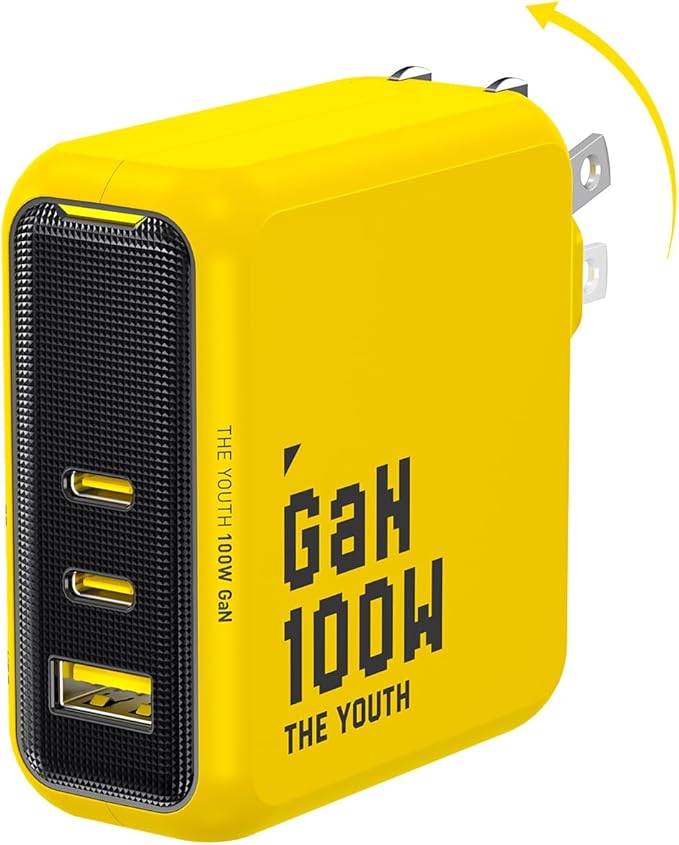 AOHI Youth 100W Gan+ USB C Wall Charger, 3-Port Laptop Fast Charger Type C Power Adapter PPS PD for MacBook Pro/Air, iPad Pro, iPhone 16/15 Pro Max, Galaxy S24 Ultra/Note, Pixel, Steam Deck, Yellow