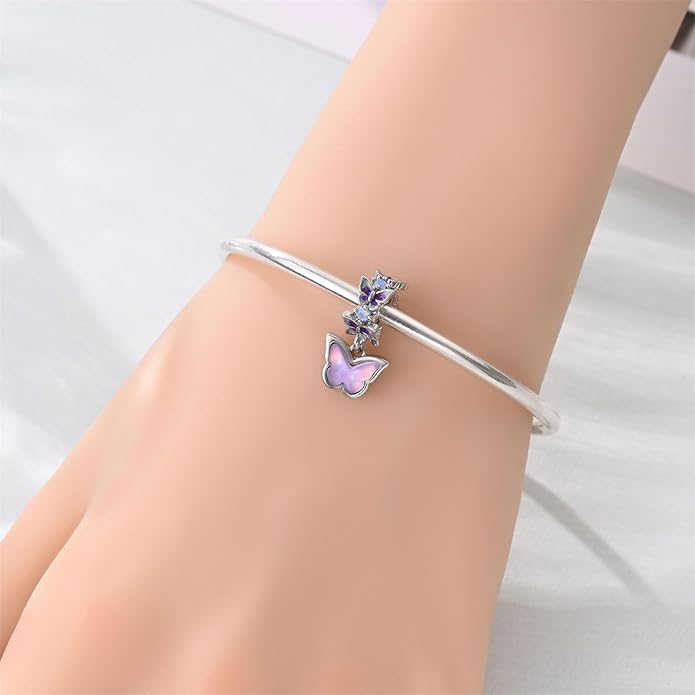 Charm Beads for Women, S925 Sterling Silver Dangle Charm Beads for European Charm Bracelet & Snake Chain Bracelets, Love Family Friendship Butterfly Pet Flower Designs, Gift Box Included