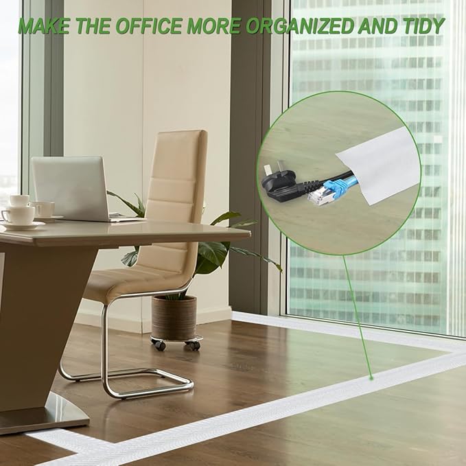Floor Cable Covers - 10ft Oxford Fabric Cord Protector with Adhesive Hook & Loop,Waterproof Wire Storage Sleeve for Any Floor Surface,Durable Cable Management to Prevent Tripping Hazards (White, 10ft)