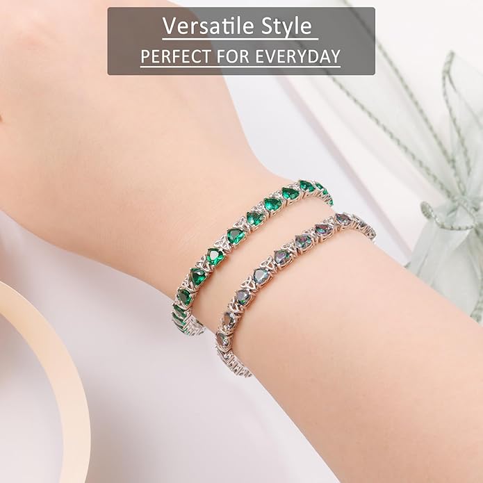 Birthstone Tennis Bracelets for Women, 925 Sterling Silver Heart Shaped Celtic Trinity Knot, 7 Inch Charm Trendy Hypoallergenic Anniversary Birthday Gifts for Her